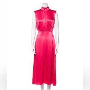 Saloni pink silk midi dress